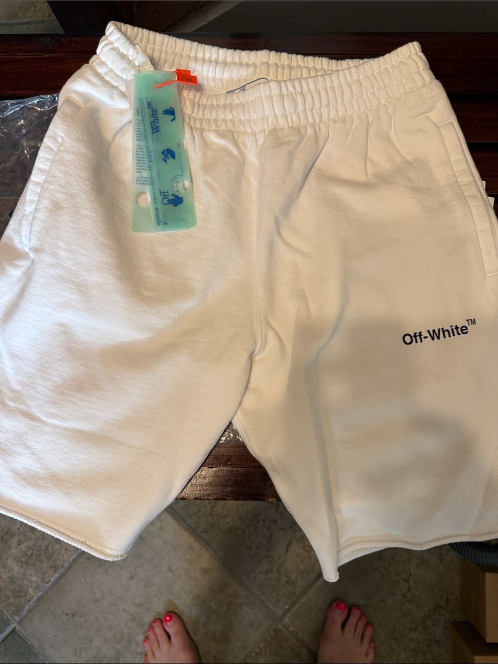 Off-White White Athletic Shorts with Multicolor Brushstroke Arrows